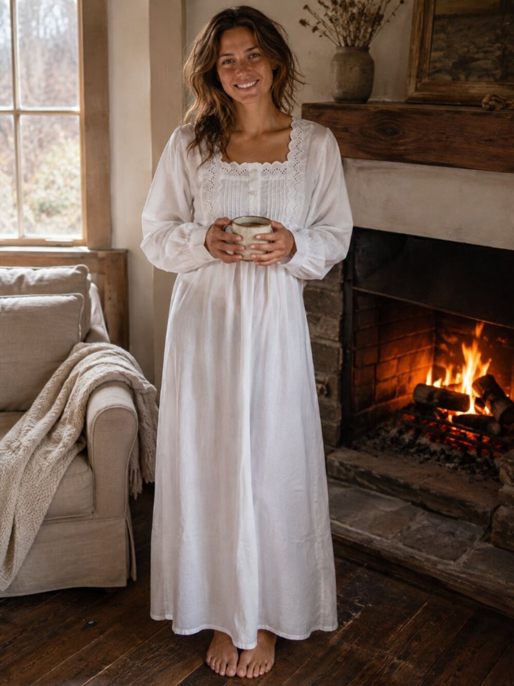 Amreesh Egyptian Cotton White Lace Nightgown XL Cottagecore Romantic Victorian